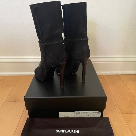 Saint Laurent Mica 105mm Black Suede Whipstitch Ankle Booties 38 IT - Picture 4 of 9